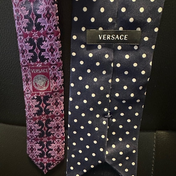 Versace Pink Floral and Navy Polka Dot Ties - Picture 1 of 6